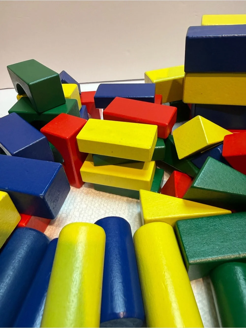 Set of over 100 Multi-Color Wooden Building Blocks